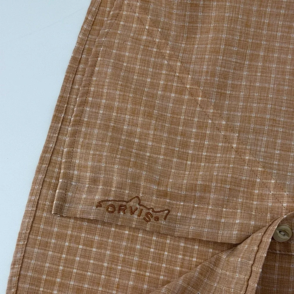 Orvis Western Yoke Fishing Shirt Men Large Orange Plaid Long Sleeve Button Down‎
